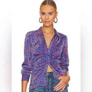 Rails Lisa Bloom Ruched Button Front Floral Top Purple Orange Size M